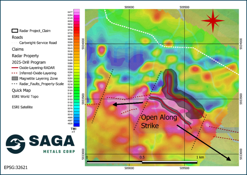 SAGA Metals Extends Claims at the Radar Ti-V-Fe Project --Securing the Entire Titanomagnetite-Bearing Intrusion